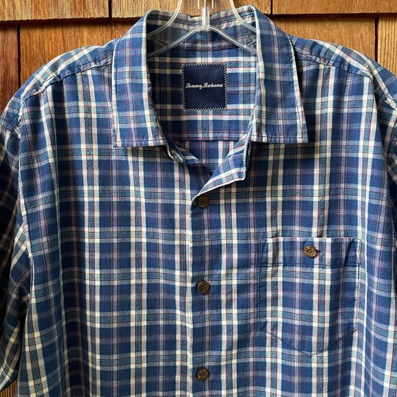 EUC Tommy Bahama Blue Plaid Button Front Short Sleeve Shirt in Men's Large - Picture 2 of 9